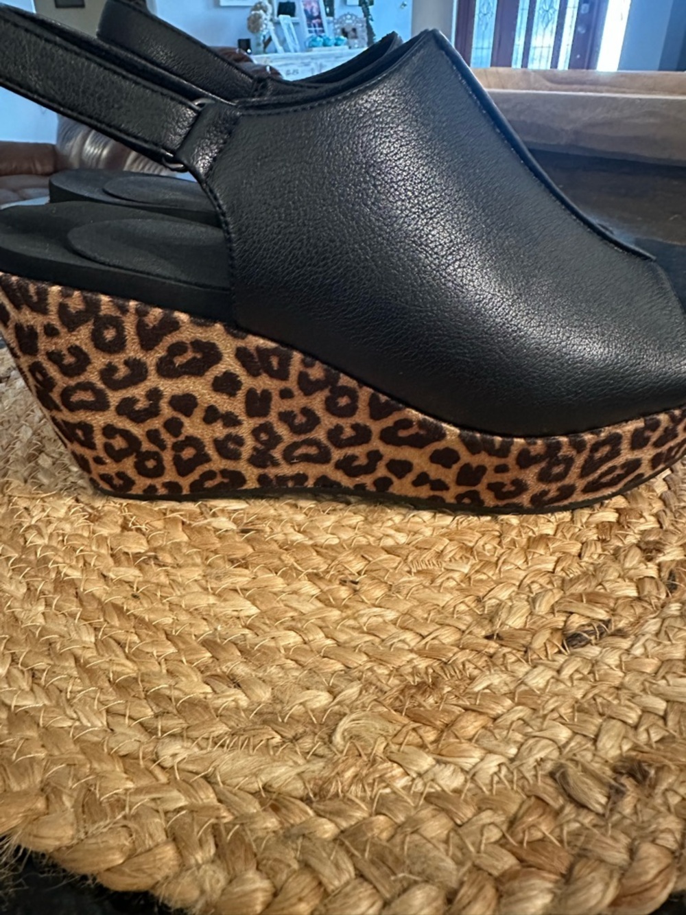 Black and leopard Women's Corky’s  Slingback Open-Toe Shoes